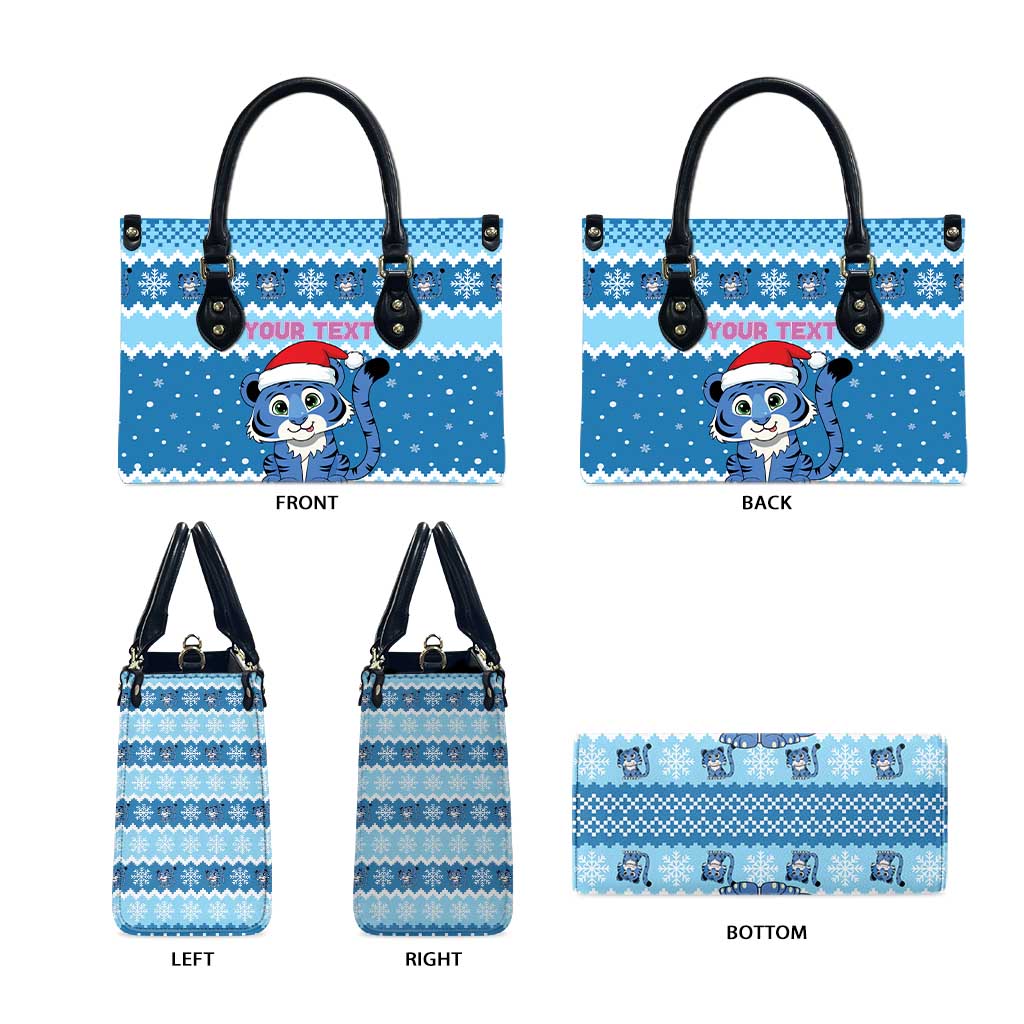 Personalized Blue Tiger Christmas Leather Bag Kawaii Derpy Tiger Santa Mode - Wonder Print Shop