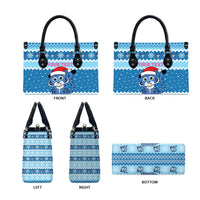 Personalized Blue Tiger Christmas Leather Bag Kawaii Derpy Tiger Santa Mode - Wonder Print Shop