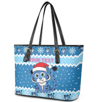 Personalized Blue Tiger Christmas Leather Tote Bag Kawaii Derpy Tiger Santa Mode - Wonder Print Shop