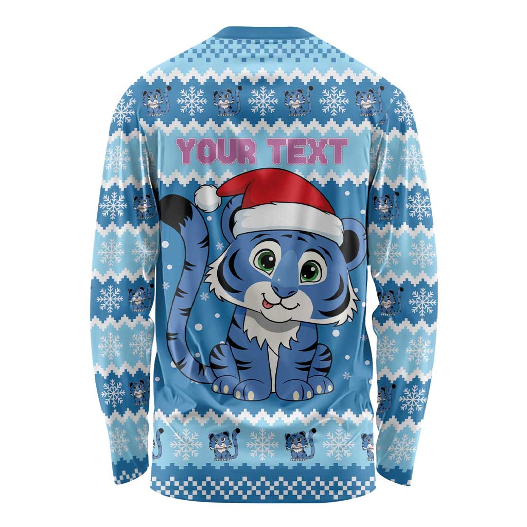 Personalized Blue Tiger Christmas Long Sleeve Shirt Kawaii Derpy Tiger Santa Mode - Wonder Print Shop