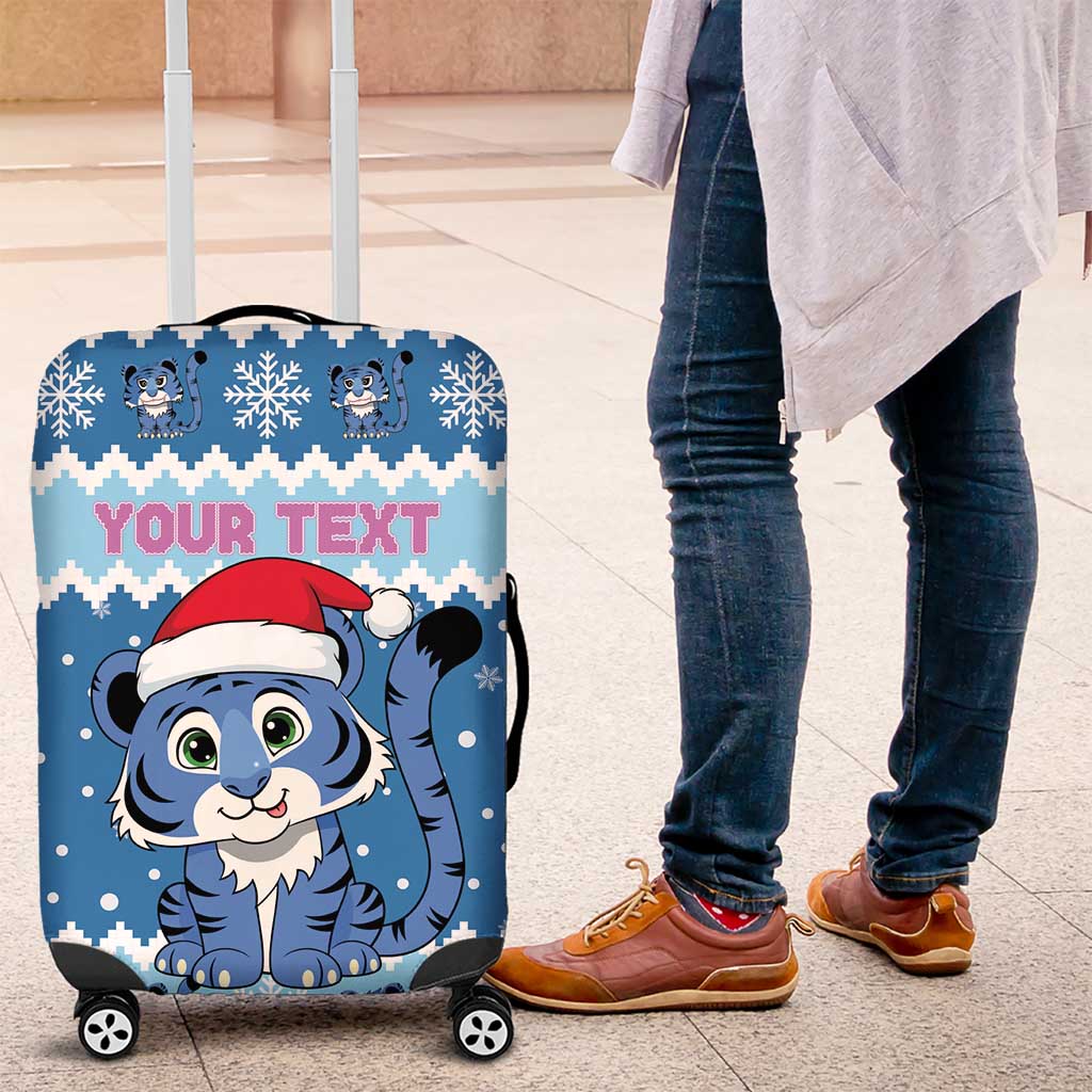 Personalized Blue Tiger Christmas Luggage Cover Kawaii Derpy Tiger Santa Mode - Wonder Print Shop