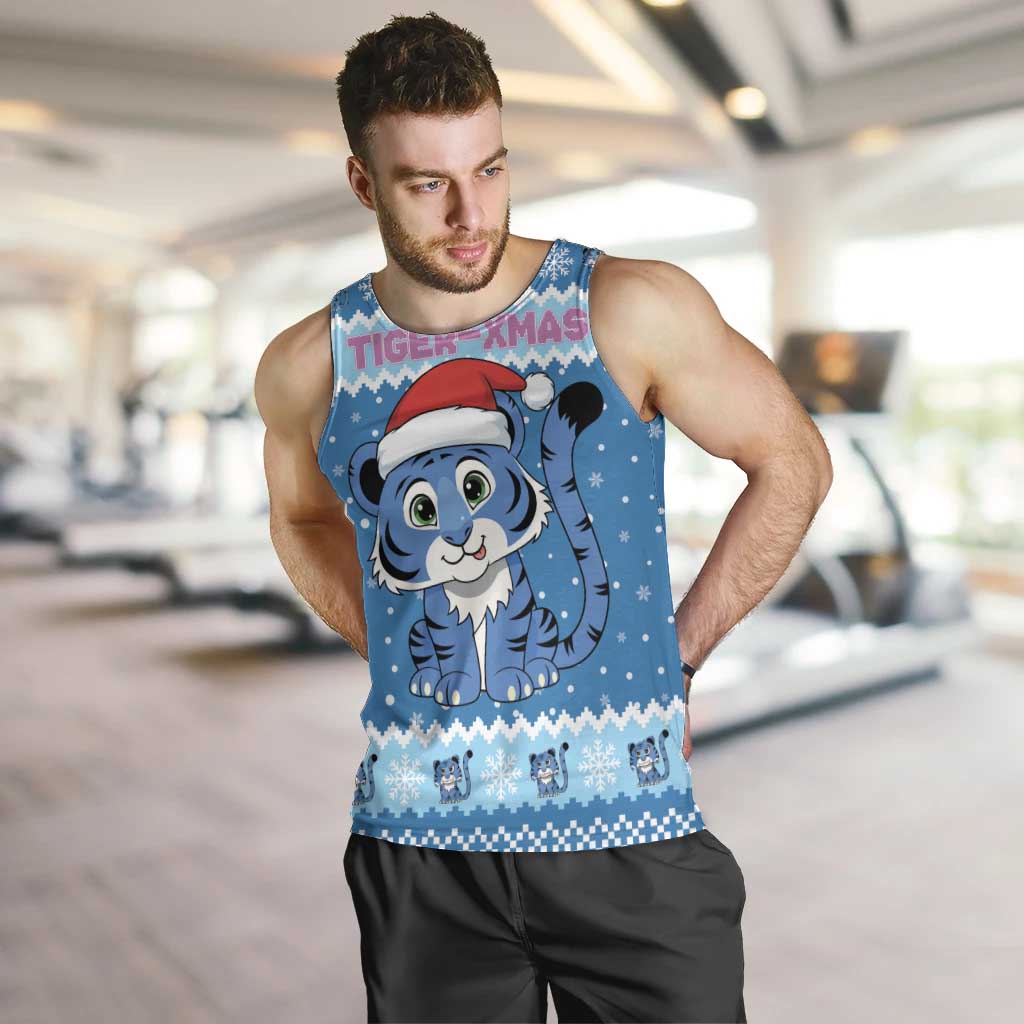 Personalized Blue Tiger Christmas Men Tank Top Kawaii Derpy Tiger Santa Mode - Wonder Print Shop