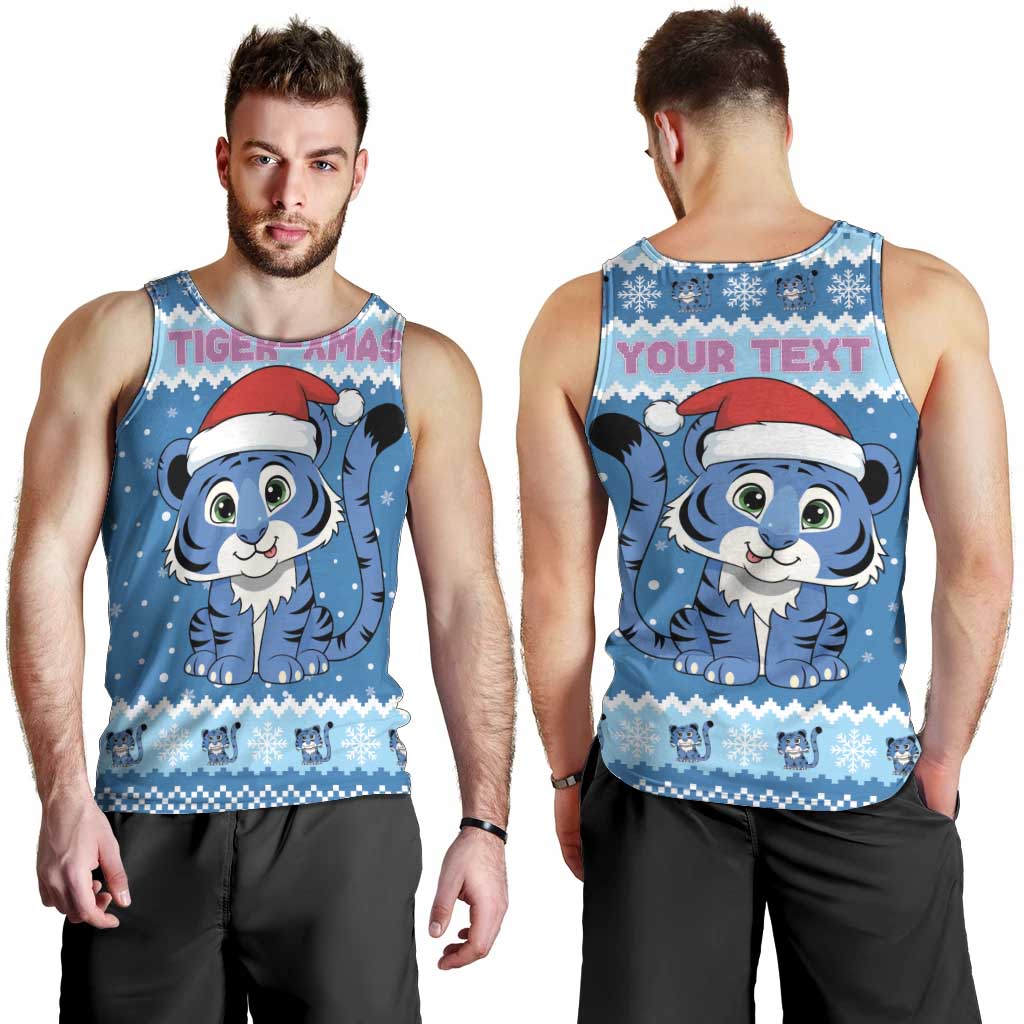 Personalized Blue Tiger Christmas Men Tank Top Kawaii Derpy Tiger Santa Mode - Wonder Print Shop