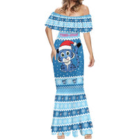 Personalized Blue Tiger Christmas Mermaid Dress Kawaii Derpy Tiger Santa Mode - Wonder Print Shop