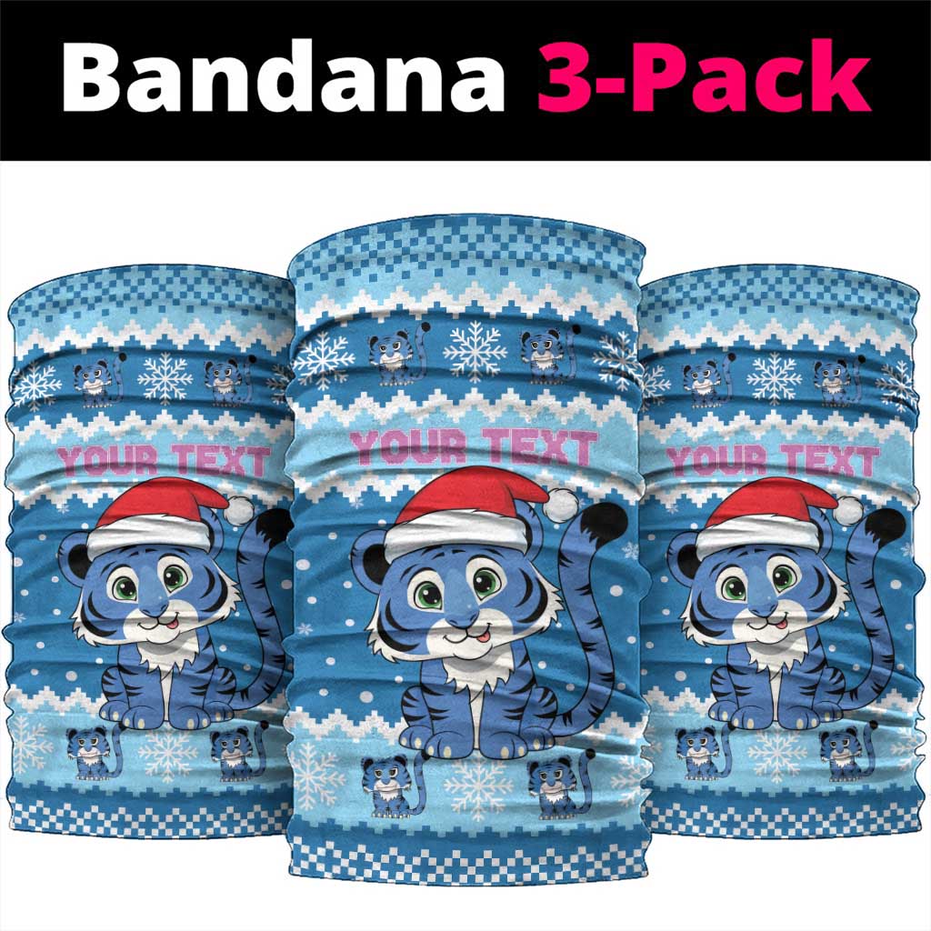 Personalized Blue Tiger Christmas Neck Gaiter Kawaii Derpy Tiger Santa Mode - Wonder Print Shop