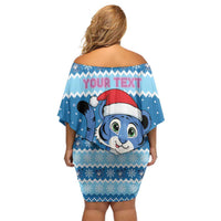 Personalized Blue Tiger Christmas Off Shoulder Short Dress Kawaii Derpy Tiger Santa Mode - Wonder Print Shop