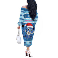 Personalized Blue Tiger Christmas Off The Shoulder Long Sleeve Dress Kawaii Derpy Tiger Santa Mode - Wonder Print Shop