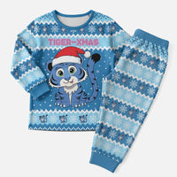 Personalized Blue Tiger Christmas Pajama Set Kawaii Derpy Tiger Santa Mode - Wonder Print Shop