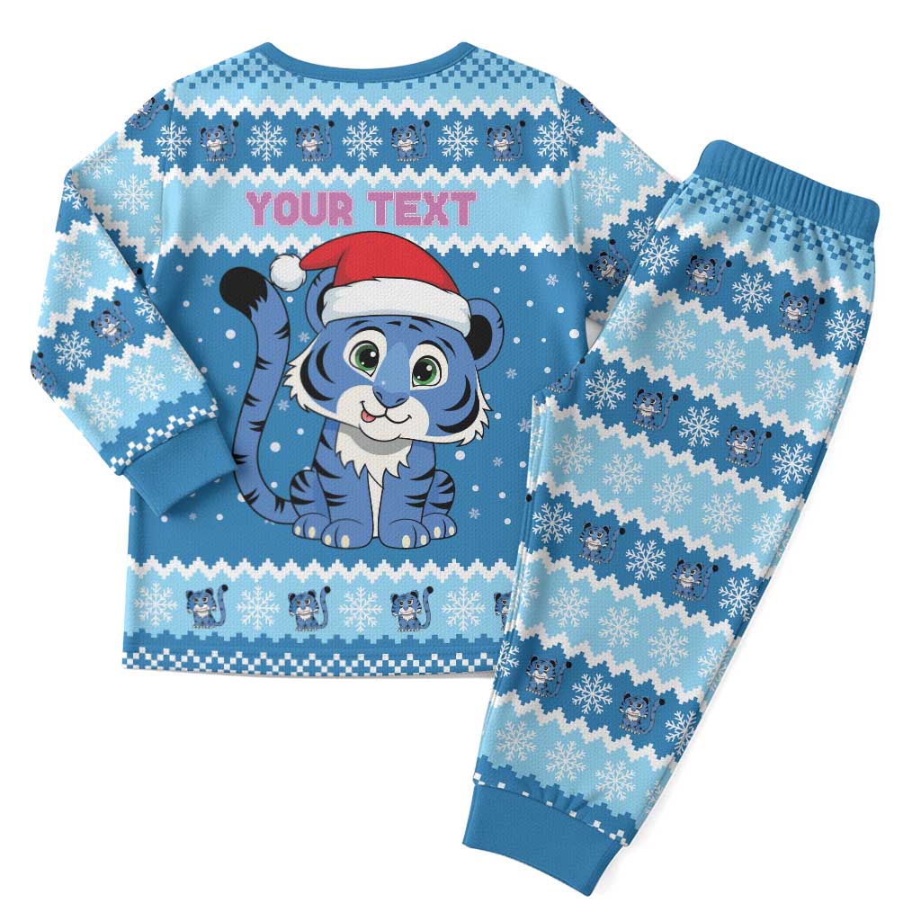 Personalized Blue Tiger Christmas Pajama Set Kawaii Derpy Tiger Santa Mode - Wonder Print Shop