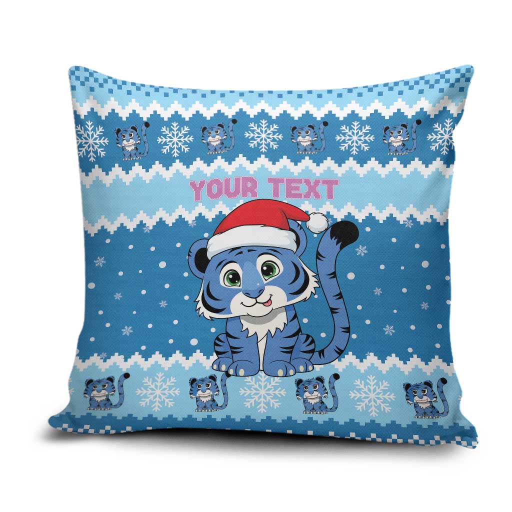 Personalized Blue Tiger Christmas Pillow Cover Kawaii Derpy Tiger Santa Mode - Wonder Print Shop
