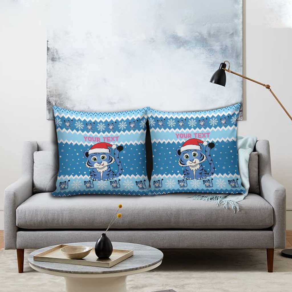 Personalized Blue Tiger Christmas Pillow Cover Kawaii Derpy Tiger Santa Mode - Wonder Print Shop