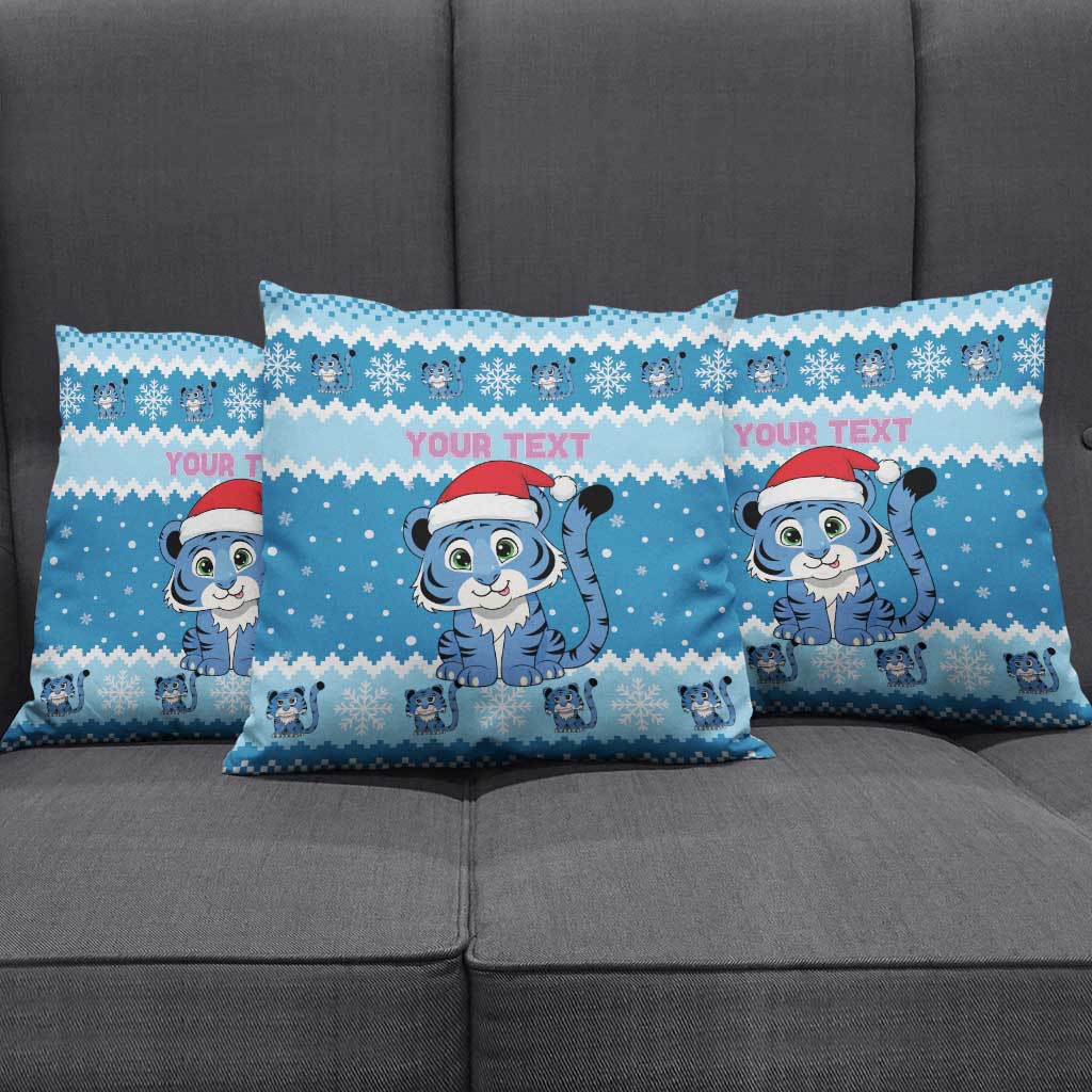Personalized Blue Tiger Christmas Pillow Cover Kawaii Derpy Tiger Santa Mode - Wonder Print Shop