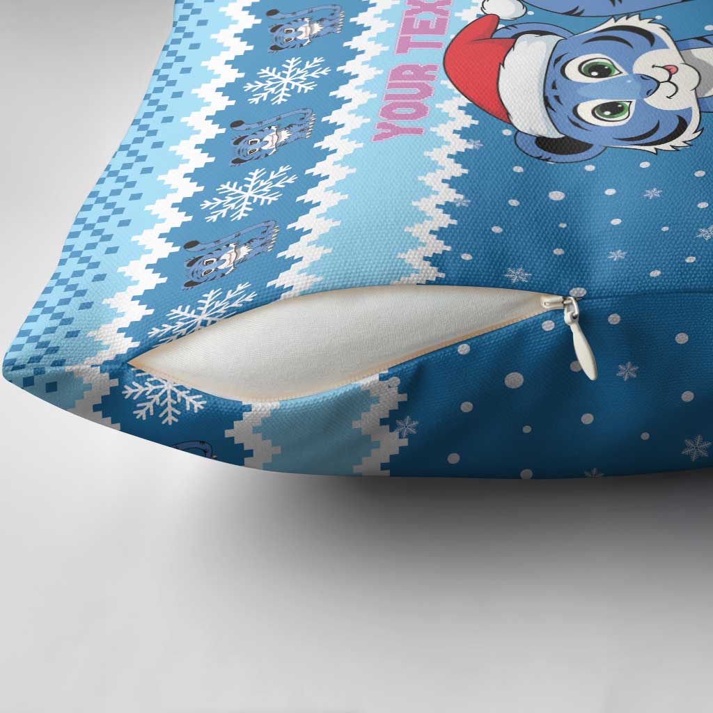 Personalized Blue Tiger Christmas Pillow Cover Kawaii Derpy Tiger Santa Mode - Wonder Print Shop