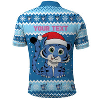 Personalized Blue Tiger Christmas Polo Shirt Kawaii Derpy Tiger Santa Mode - Wonder Print Shop