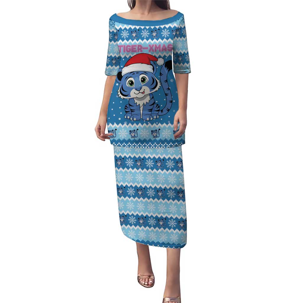 Personalized Blue Tiger Christmas Puletasi Kawaii Derpy Tiger Santa Mode - Wonder Print Shop