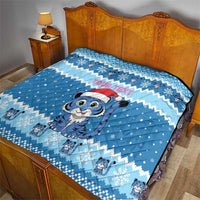 Personalized Blue Tiger Christmas Quilt Kawaii Derpy Tiger Santa Mode - Wonder Print Shop