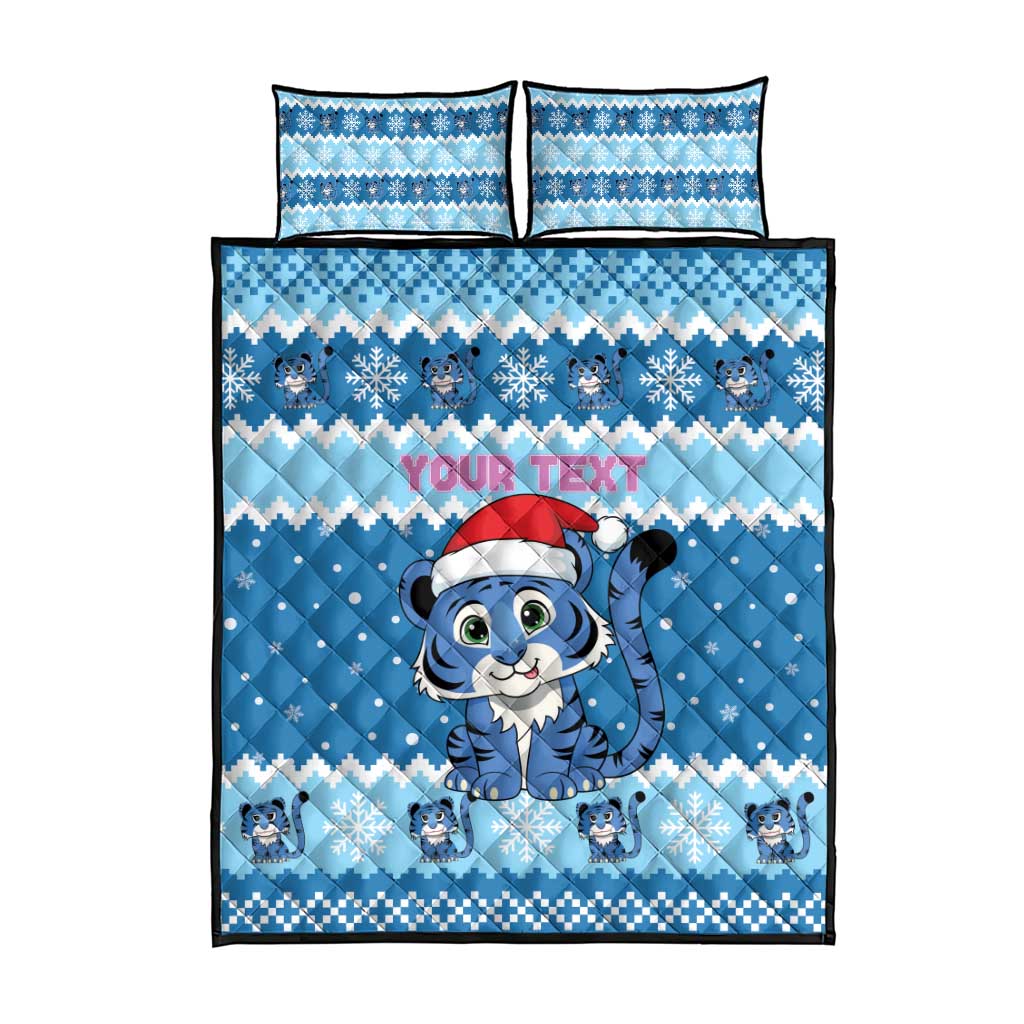 Personalized Blue Tiger Christmas Quilt Bed Set Kawaii Derpy Tiger Santa Mode - Wonder Print Shop