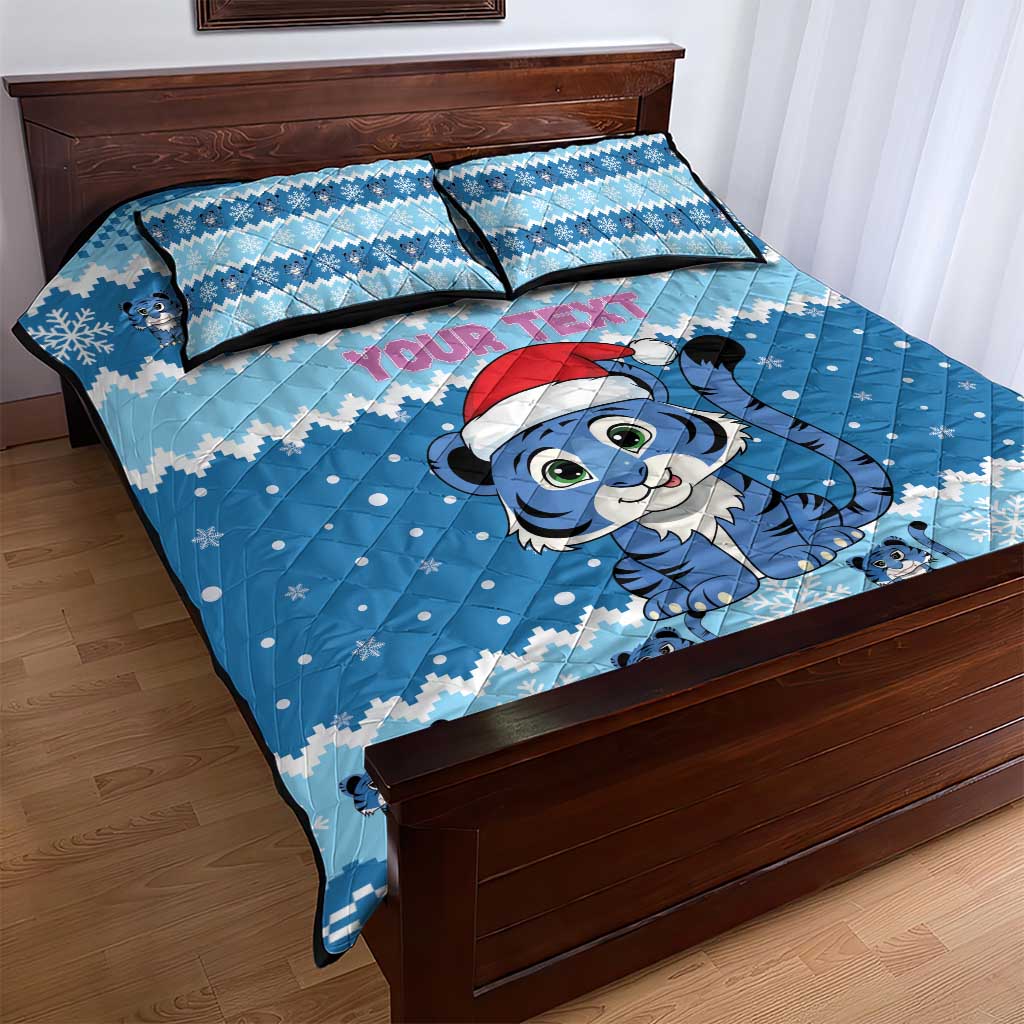 Personalized Blue Tiger Christmas Quilt Bed Set Kawaii Derpy Tiger Santa Mode - Wonder Print Shop