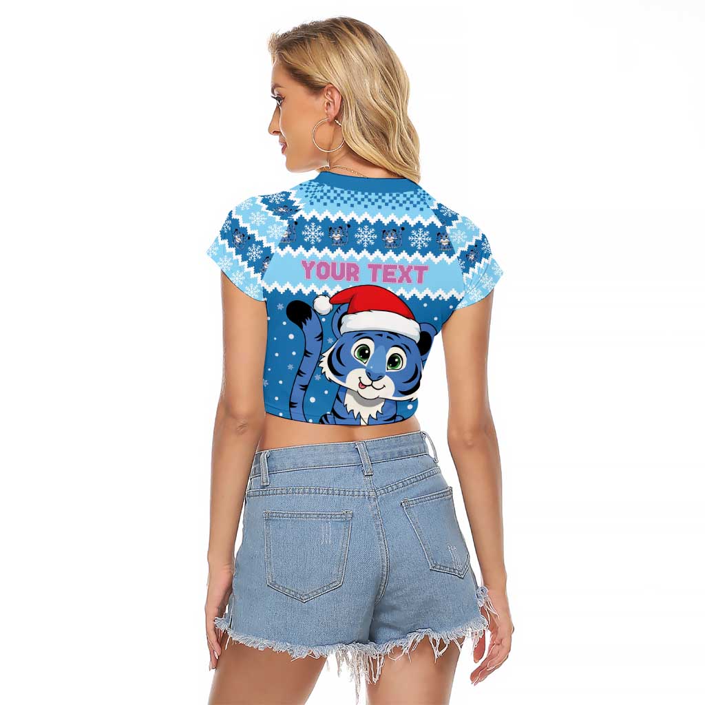Personalized Blue Tiger Christmas Raglan Cropped T Shirt Kawaii Derpy Tiger Santa Mode - Wonder Print Shop