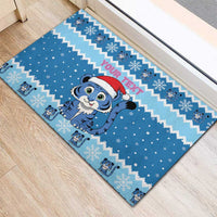 Personalized Blue Tiger Christmas Rubber Doormat Kawaii Derpy Tiger Santa Mode - Wonder Print Shop