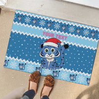Personalized Blue Tiger Christmas Rubber Doormat Kawaii Derpy Tiger Santa Mode - Wonder Print Shop