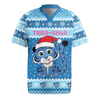 Personalized Blue Tiger Christmas Rugby Jersey Kawaii Derpy Tiger Santa Mode - Wonder Print Shop