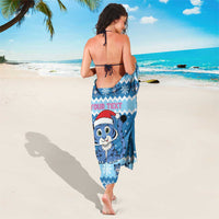 Personalized Blue Tiger Christmas Sarong Kawaii Derpy Tiger Santa Mode - Wonder Print Shop