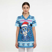 Personalized Blue Tiger Christmas Scrub Top Kawaii Derpy Tiger Santa Mode - Wonder Print Shop