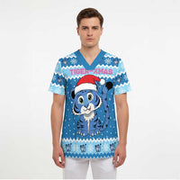 Personalized Blue Tiger Christmas Scrub Top Kawaii Derpy Tiger Santa Mode - Wonder Print Shop