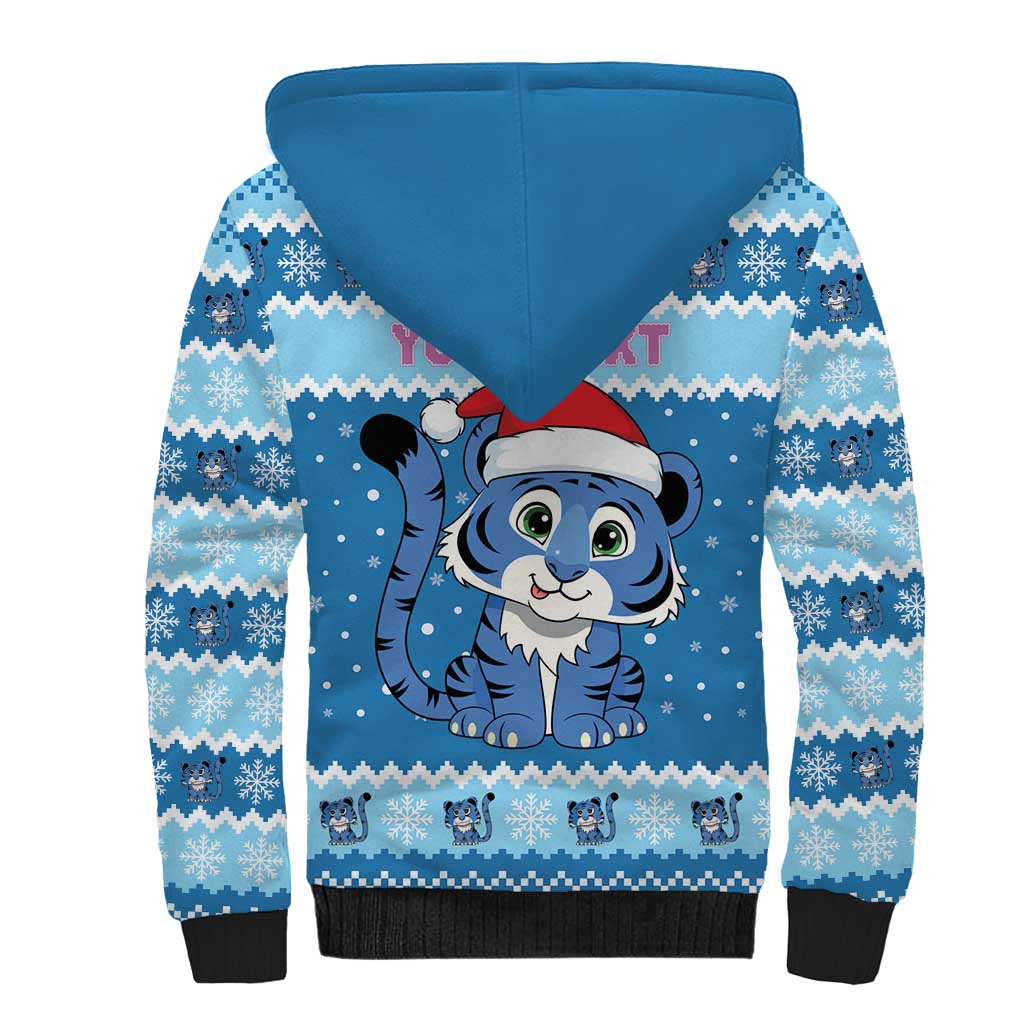 Personalized Blue Tiger Christmas Sherpa Hoodie Kawaii Derpy Tiger Santa Mode - Wonder Print Shop