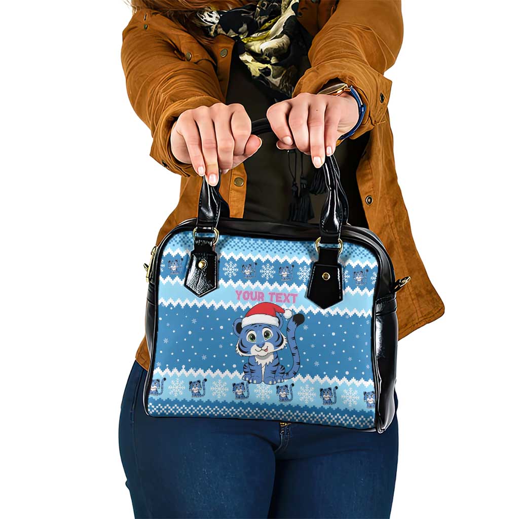 Personalized Blue Tiger Christmas Shoulder Handbag Kawaii Derpy Tiger Santa Mode - Wonder Print Shop