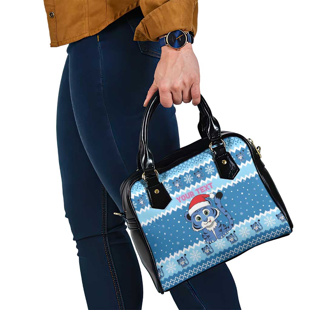 Personalized Blue Tiger Christmas Shoulder Handbag Kawaii Derpy Tiger Santa Mode - Wonder Print Shop