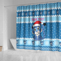Personalized Blue Tiger Christmas Shower Curtain Kawaii Derpy Tiger Santa Mode - Wonder Print Shop