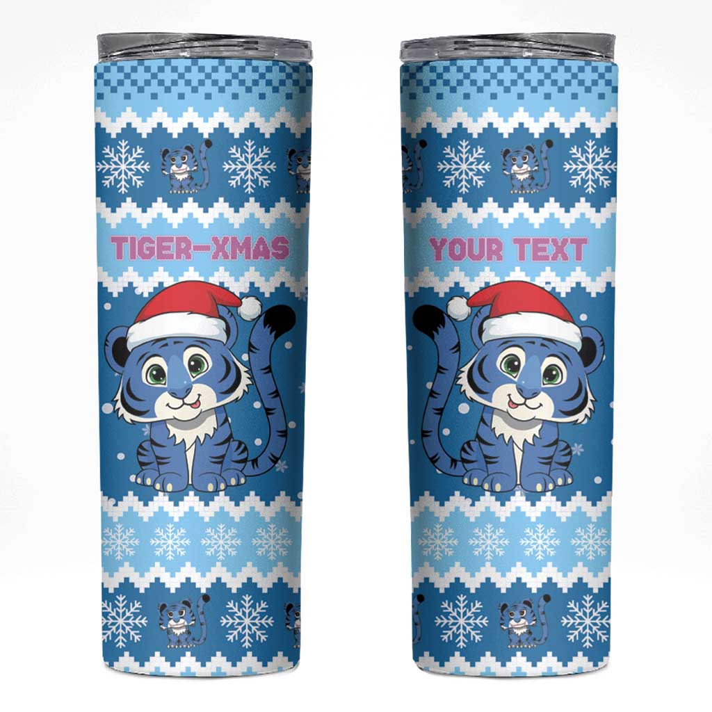 Personalized Blue Tiger Christmas Skinny Tumbler Kawaii Derpy Tiger Santa Mode - Wonder Print Shop