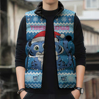 Personalized Blue Tiger Christmas Sleeveless Puffer Jacket Kawaii Derpy Tiger Santa Mode - Wonder Print Shop