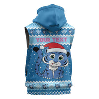 Personalized Blue Tiger Christmas Sleeveless Zip Hoodie Kawaii Derpy Tiger Santa Mode - Wonder Print Shop