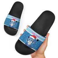 Personalized Blue Tiger Christmas Slide Sandals Kawaii Derpy Tiger Santa Mode - Wonder Print Shop