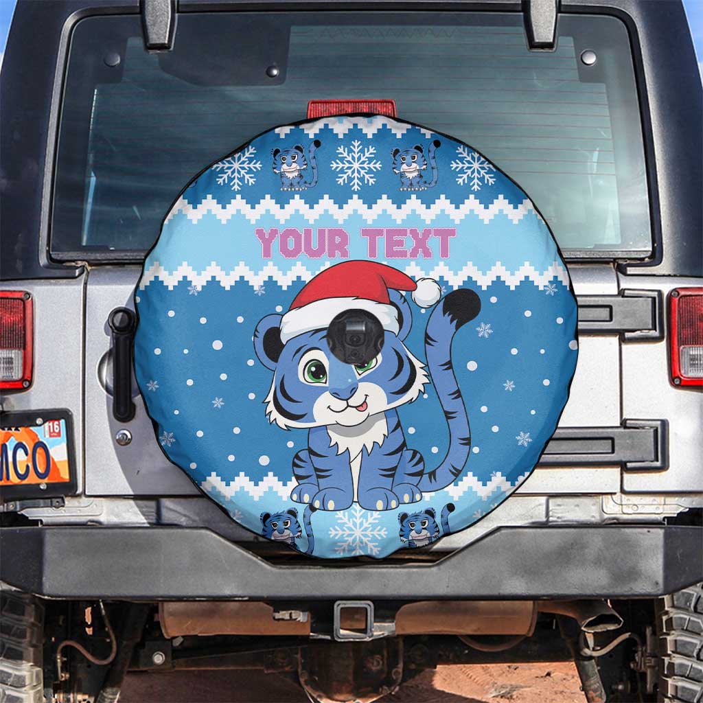 Personalized Blue Tiger Christmas Spare Tire Cover Kawaii Derpy Tiger Santa Mode - Wonder Print Shop