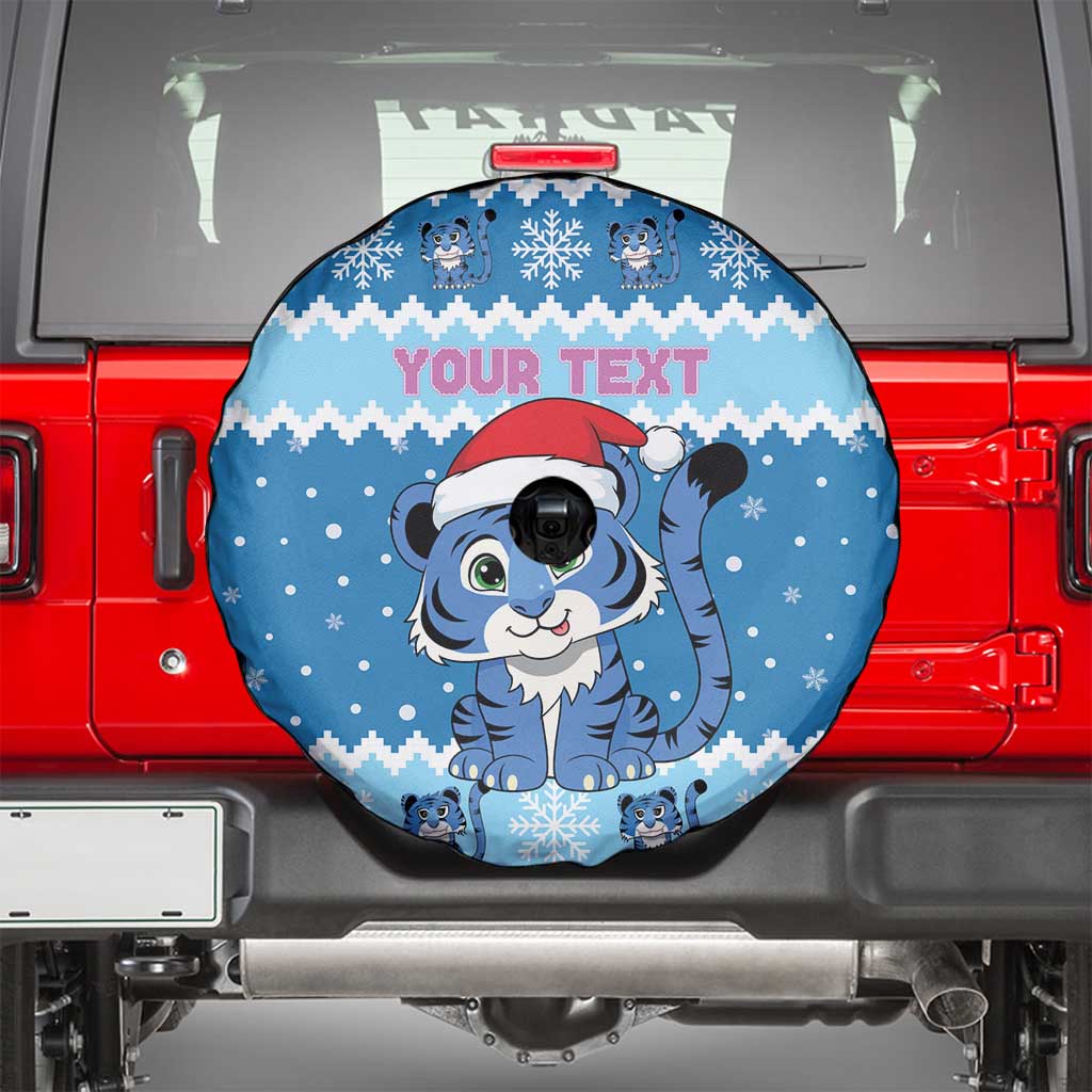 Personalized Blue Tiger Christmas Spare Tire Cover Kawaii Derpy Tiger Santa Mode - Wonder Print Shop