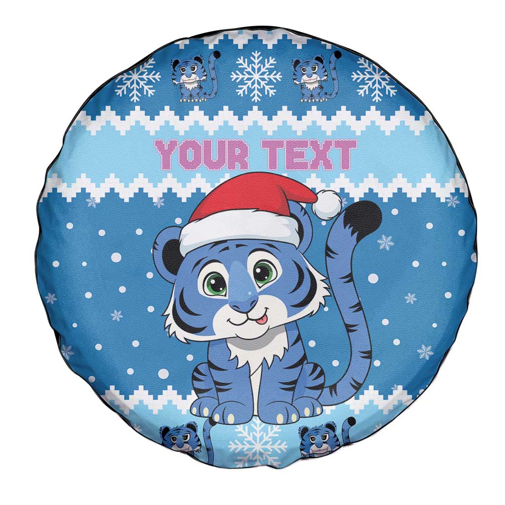Personalized Blue Tiger Christmas Spare Tire Cover Kawaii Derpy Tiger Santa Mode - Wonder Print Shop