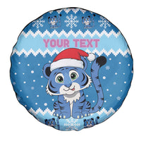 Personalized Blue Tiger Christmas Spare Tire Cover Kawaii Derpy Tiger Santa Mode - Wonder Print Shop