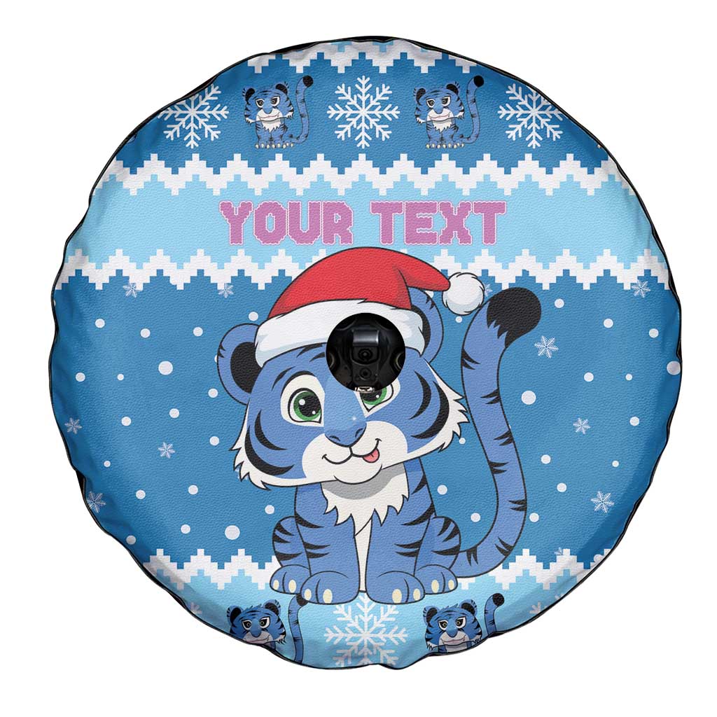 Personalized Blue Tiger Christmas Spare Tire Cover Kawaii Derpy Tiger Santa Mode - Wonder Print Shop