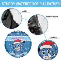 Personalized Blue Tiger Christmas Spare Tire Cover Kawaii Derpy Tiger Santa Mode - Wonder Print Shop