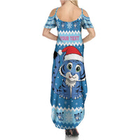 Personalized Blue Tiger Christmas Summer Maxi Dress Kawaii Derpy Tiger Santa Mode - Wonder Print Shop