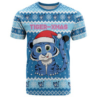 Personalized Blue Tiger Christmas T Shirt Kawaii Derpy Tiger Santa Mode - Wonder Print Shop