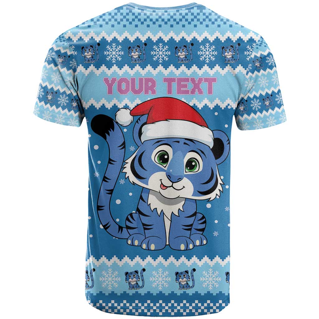 Personalized Blue Tiger Christmas T Shirt Kawaii Derpy Tiger Santa Mode - Wonder Print Shop