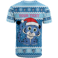 Personalized Blue Tiger Christmas T Shirt Kawaii Derpy Tiger Santa Mode - Wonder Print Shop