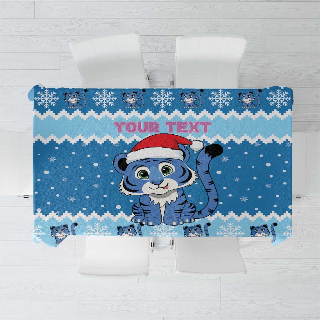 Personalized Blue Tiger Christmas Tablecloth Kawaii Derpy Tiger Santa Mode - Wonder Print Shop