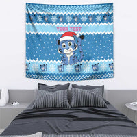 Personalized Blue Tiger Christmas Tapestry Kawaii Derpy Tiger Santa Mode - Wonder Print Shop