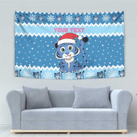 Personalized Blue Tiger Christmas Tapestry Kawaii Derpy Tiger Santa Mode - Wonder Print Shop